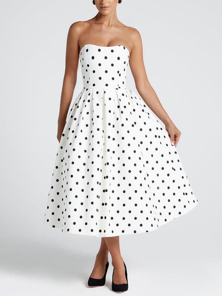 Elegant Retro Polka Dot Print Midi Dress