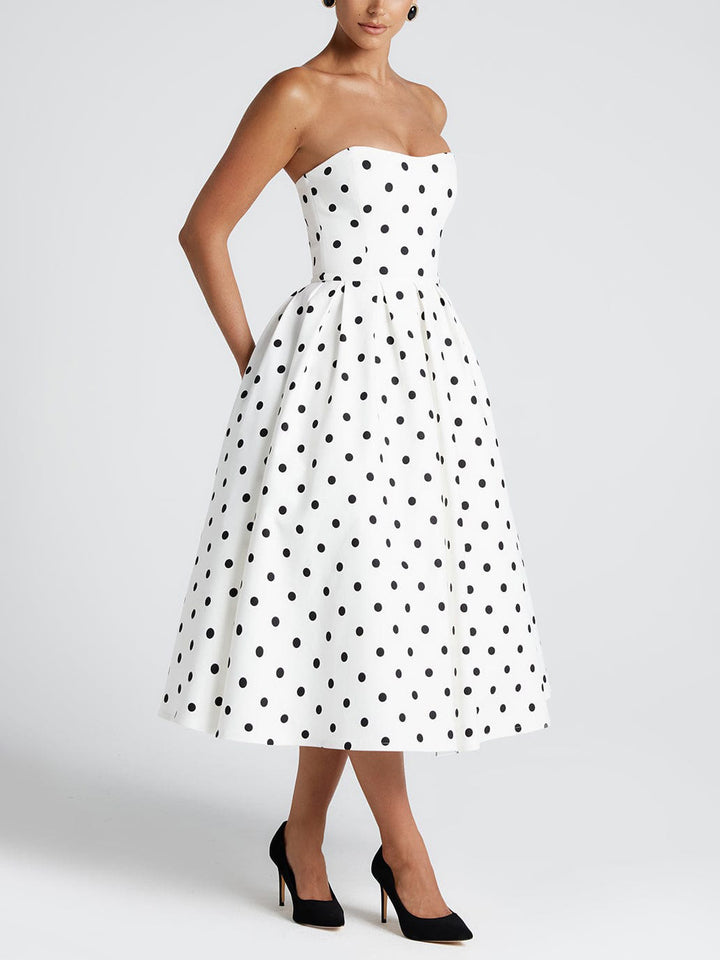 Elegant Retro Polka Dot Print Midi Dress