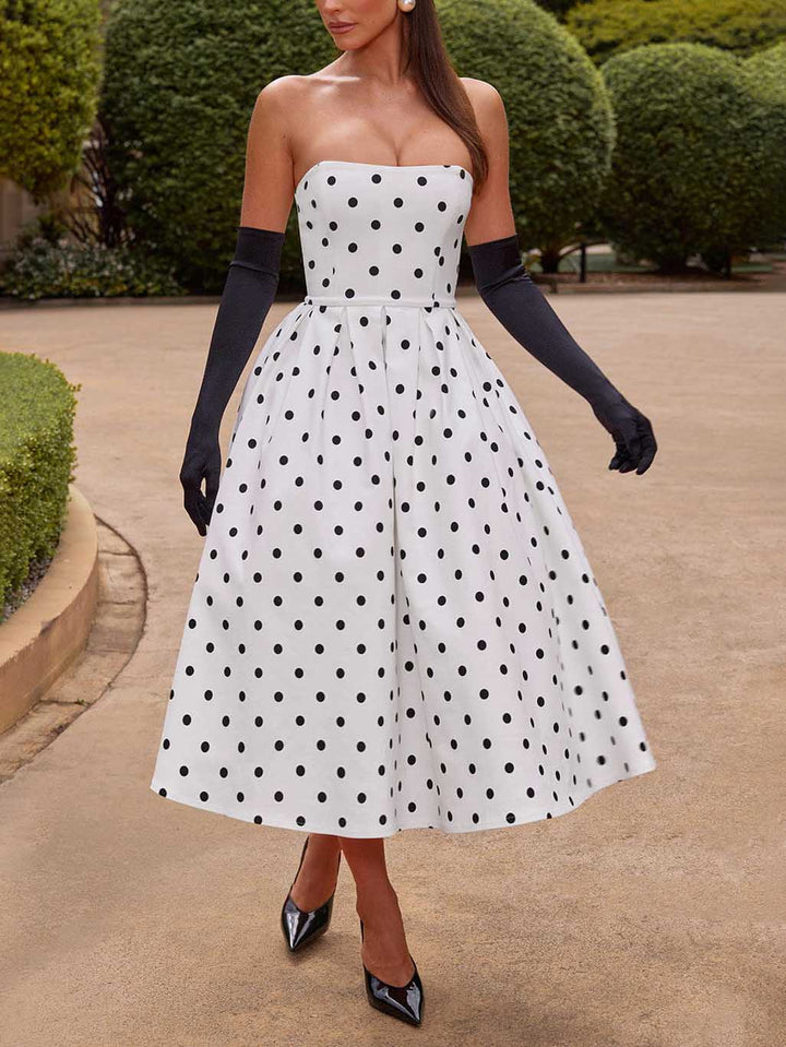 Elegant Retro Polka Dot Print Midi Dress