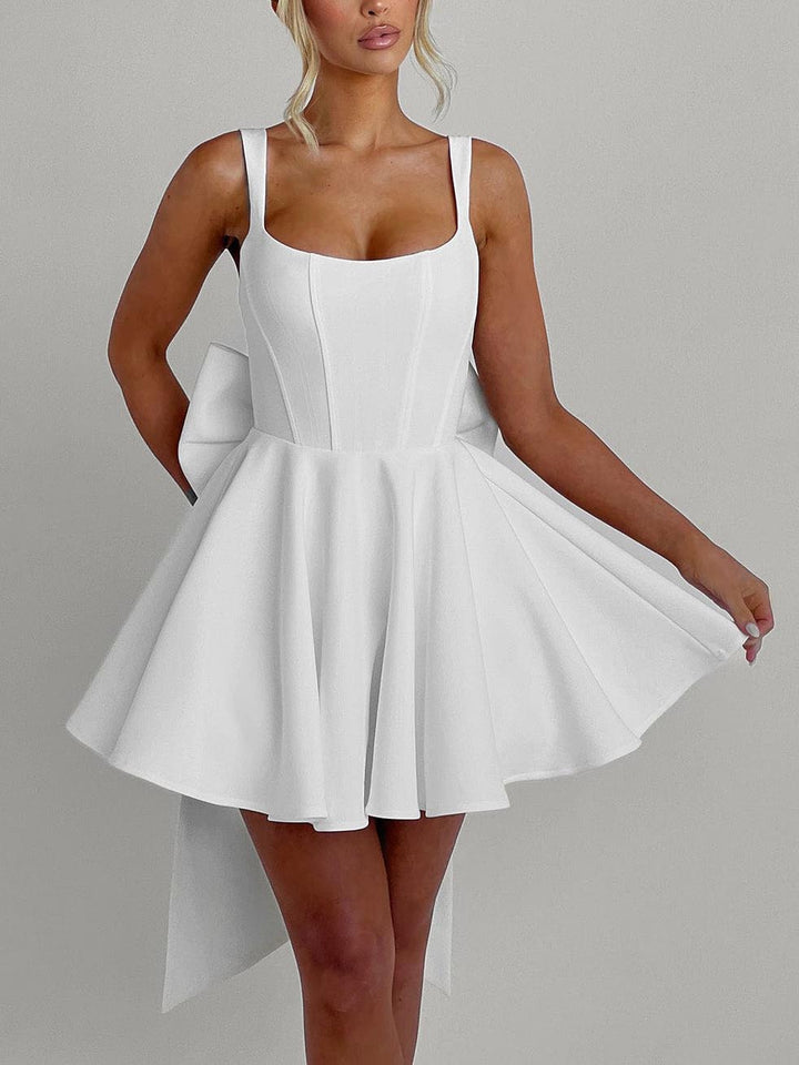 Elegant Square Neck Bow A-Line Mini Dress