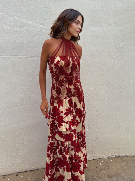 Casual Strapless Layered Floral Print Maxi Dress