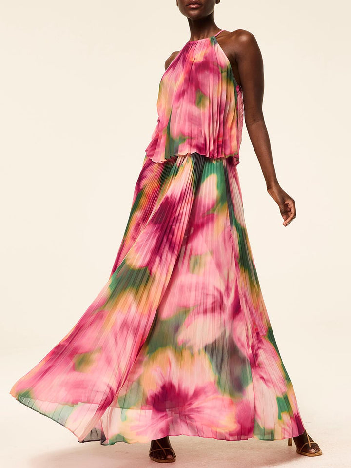Elegant Gradient Hibiscus Printed Backless Tank Top