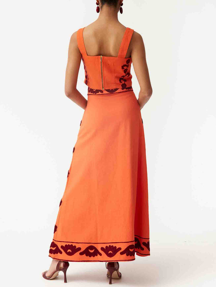 Retro Casual Floral Print Skirt Two-Piece Set