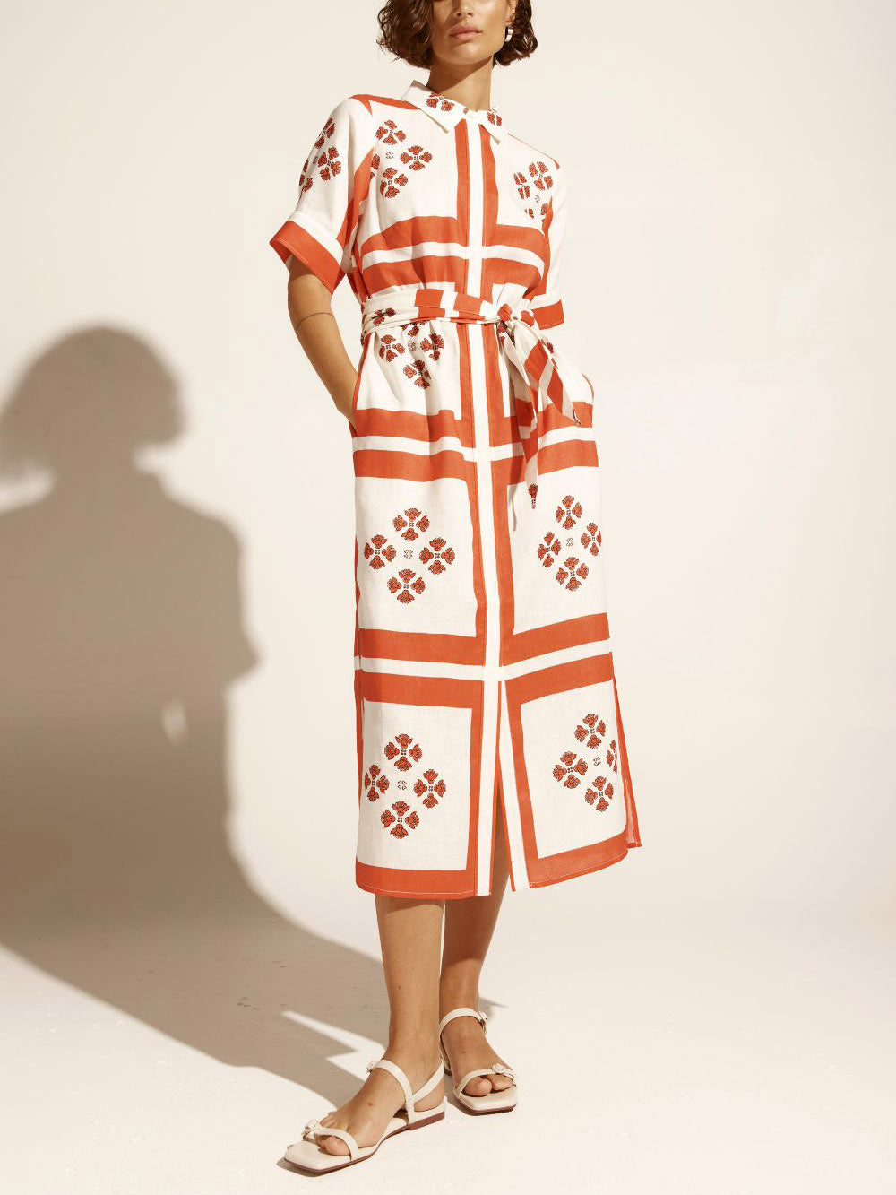 Summer Casual Printed Shirt Midi Dress