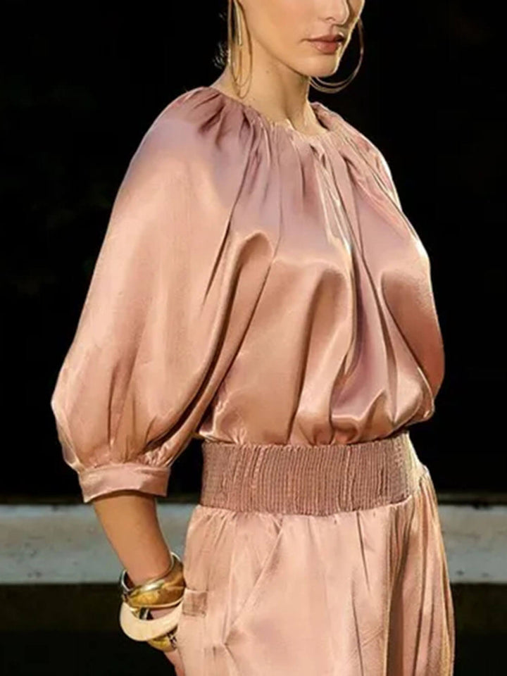 Elegant Ruched Satin Tapered Pants