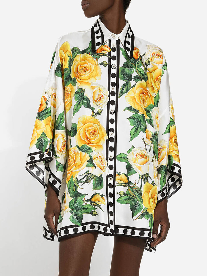 Utsökt Rose Print Lapel Loose Shirt