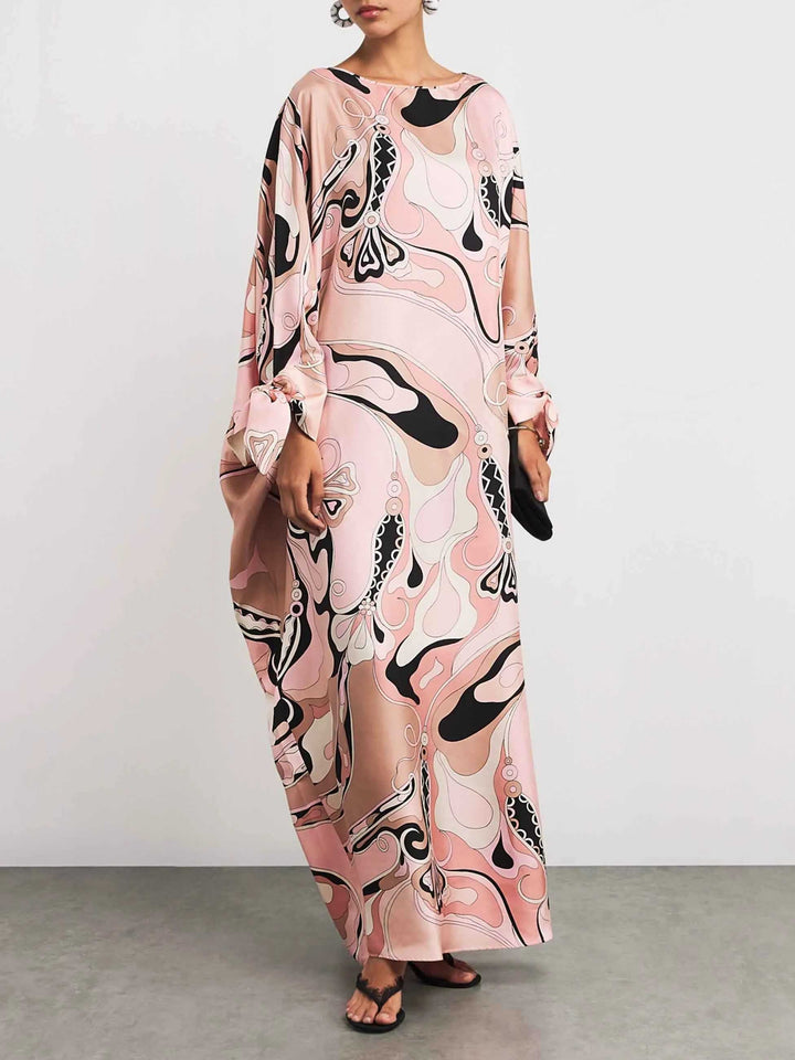 Retro Abstract Floral Print Maxi Dress
