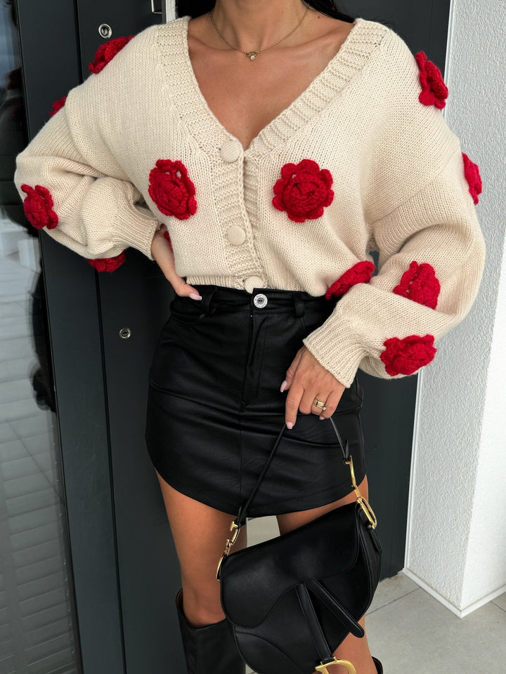 Veste pull cardigan à fleurs tridimensionnelles au crochet unique