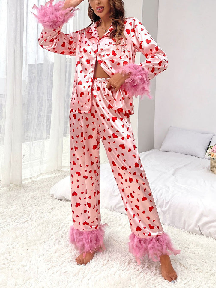 Conjunto de pijama informal con estampado de corazones dulces