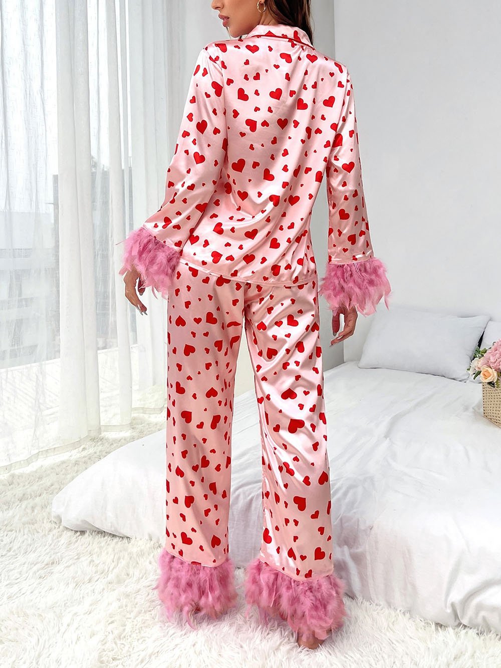 Pyjamaset met schattige hartjesprint en casual print