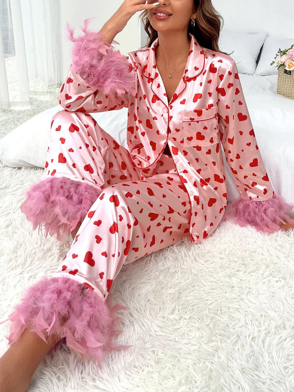 Sweet Heart Printed Casual Set Pajamas