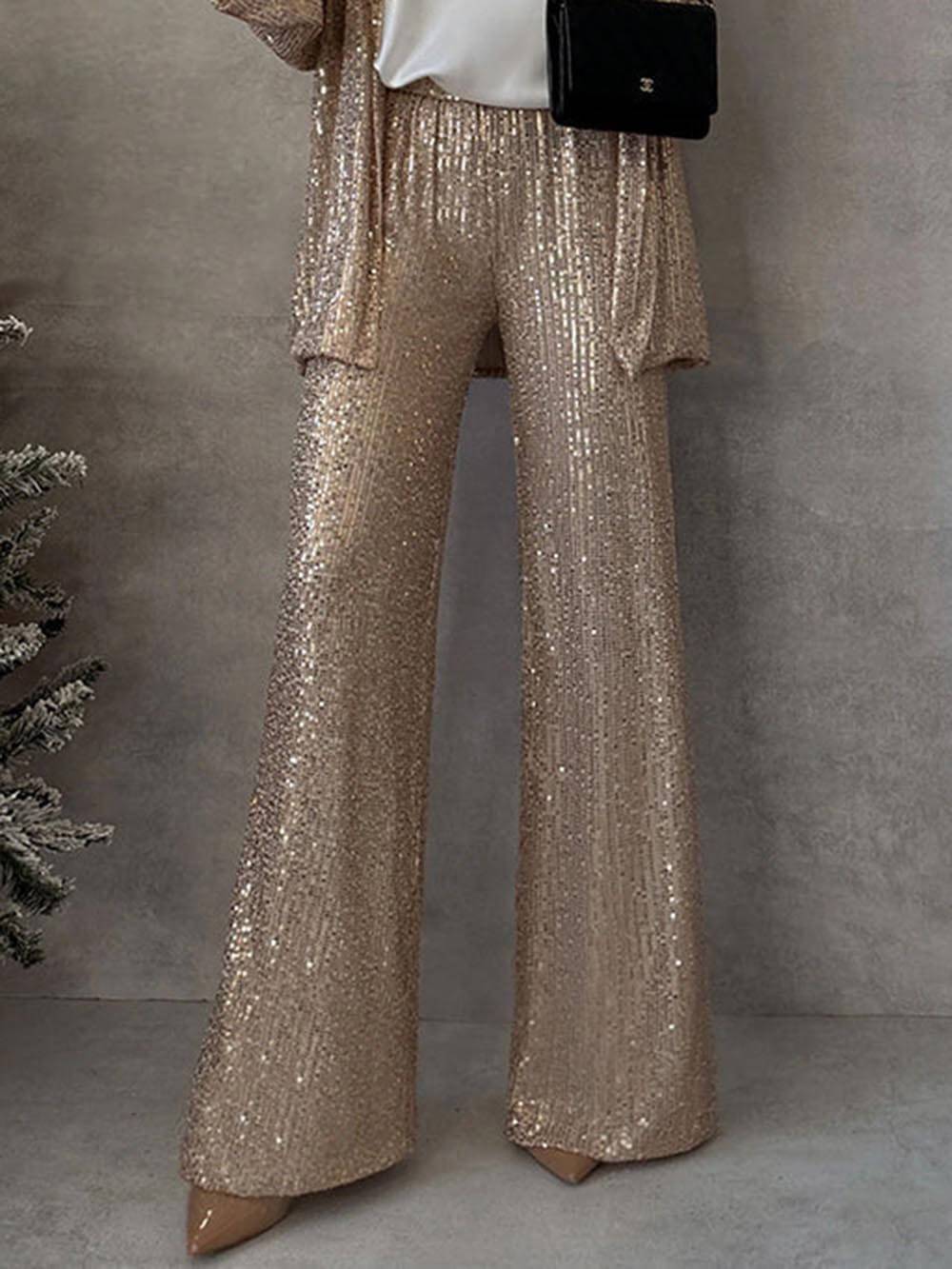 Unique Sequined Party Scene Front Open Long Sleeve Draped Coat