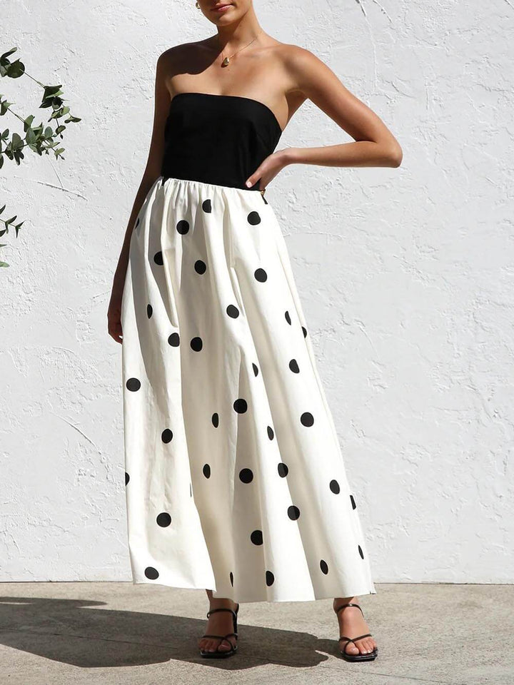 Elegant Wrap-Around Polka Dot Print Stitching A-Line Maxi Dress