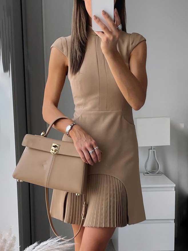 Elegant Cap Sleeve Pleated Mini Dress