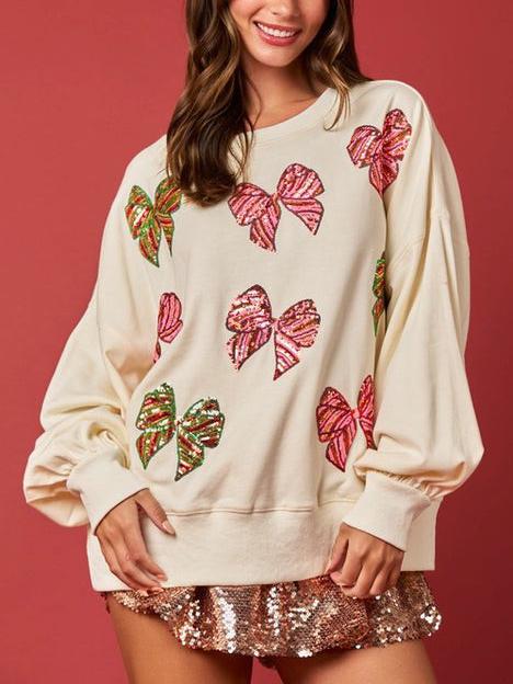 Christmas Bow Sequined Long Sleeve Sweatshirt