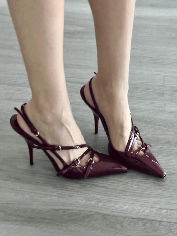 Patent Leather Strappy Pointed Stiletto High Heels