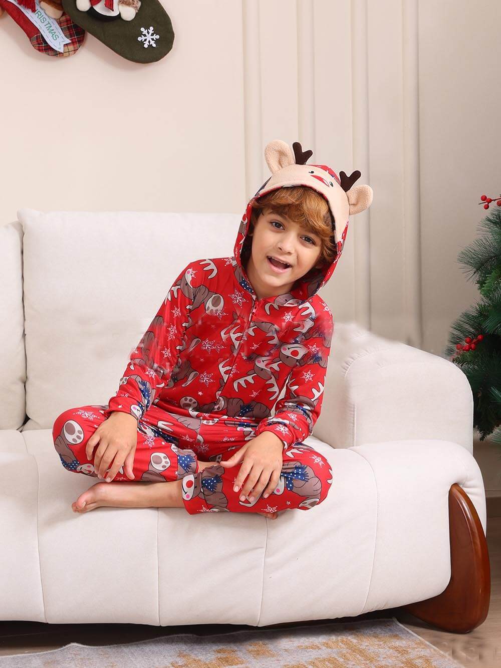 Christmas Elk Print Parent-Child Jumpsuit