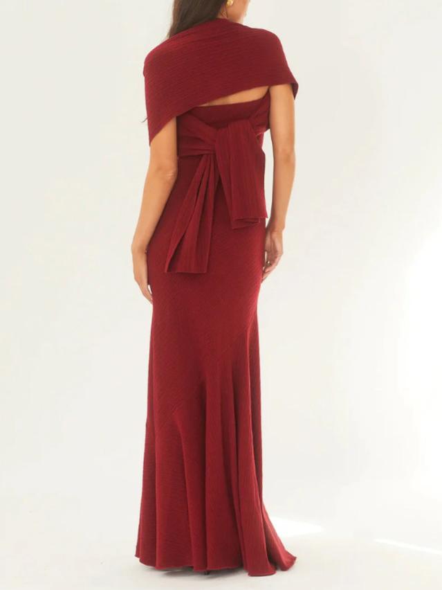 Fashion Strapless One Shoulder Fishtail Maxi Dress