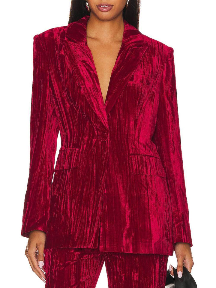 Classic Crushed Velvet Long Sleeve Single Button Blazer