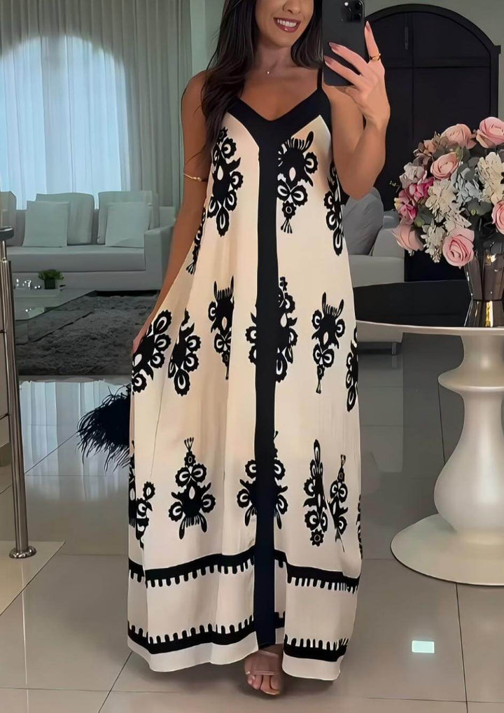 Elegant Ethnic Pattern Print Patchwork Loose Maxi Dress