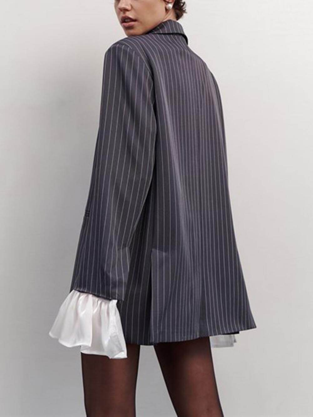 Exquisite Lace Ruffles And Striped Loose Suit