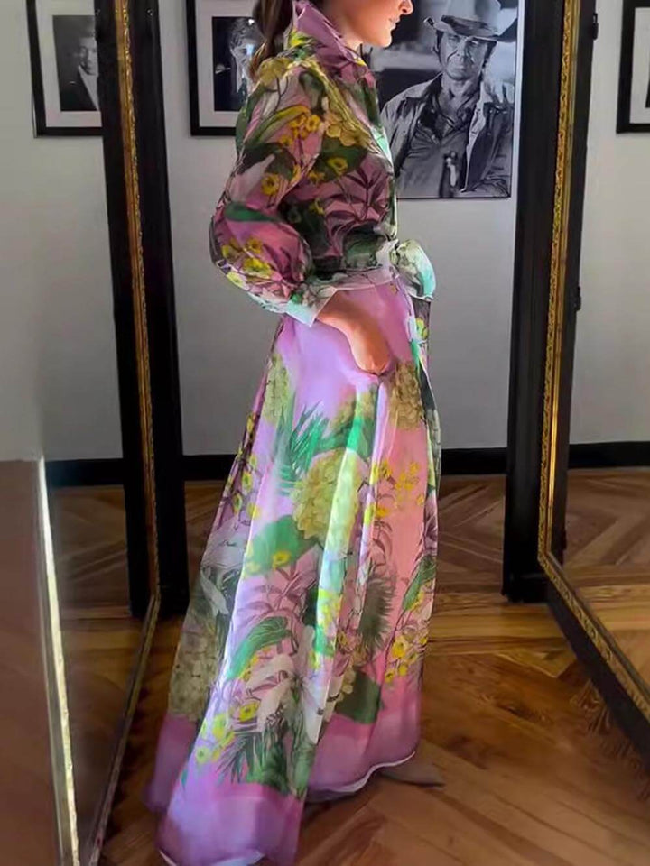 Saia maxi com estampa floral elegante e madura