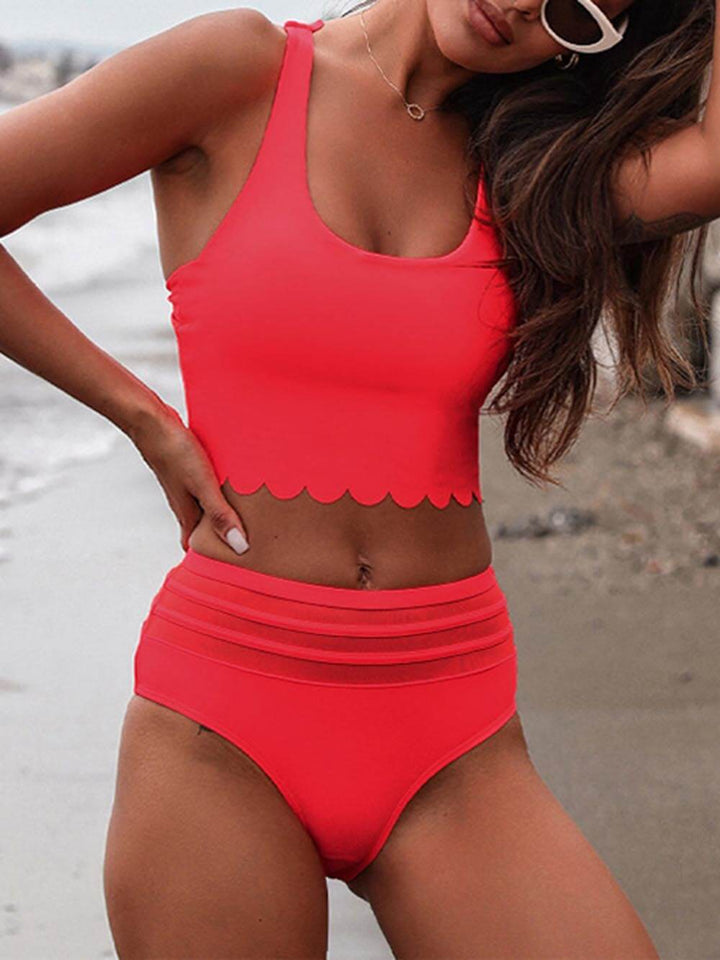 Sexy Cross-Strap Square Neck Solid Color Bikini