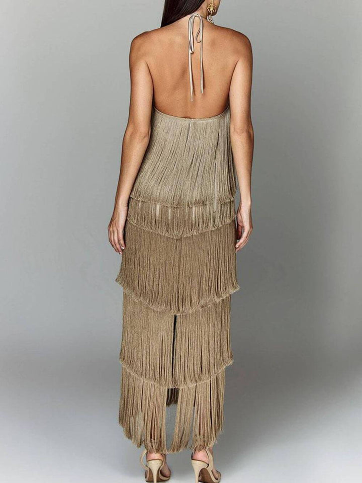 Fasjonabel Halter Neck Dusk Backless Spalte Festkjole