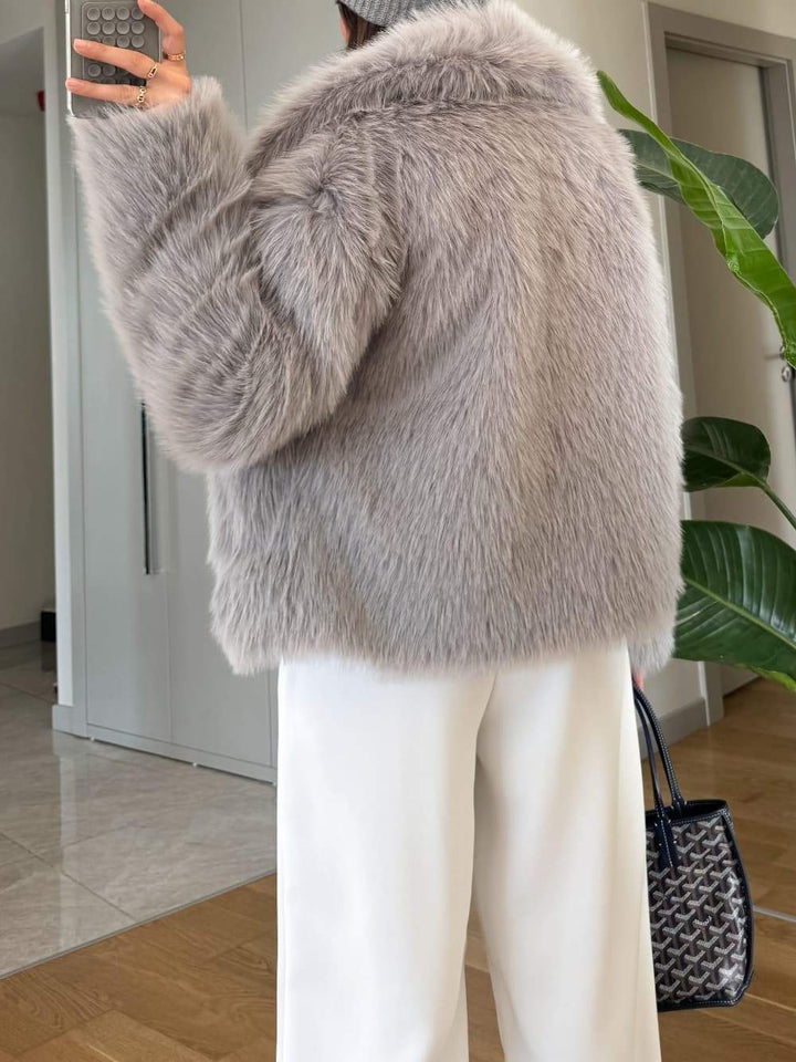 Fashion Wide Collar Faux Fur Loose Coat