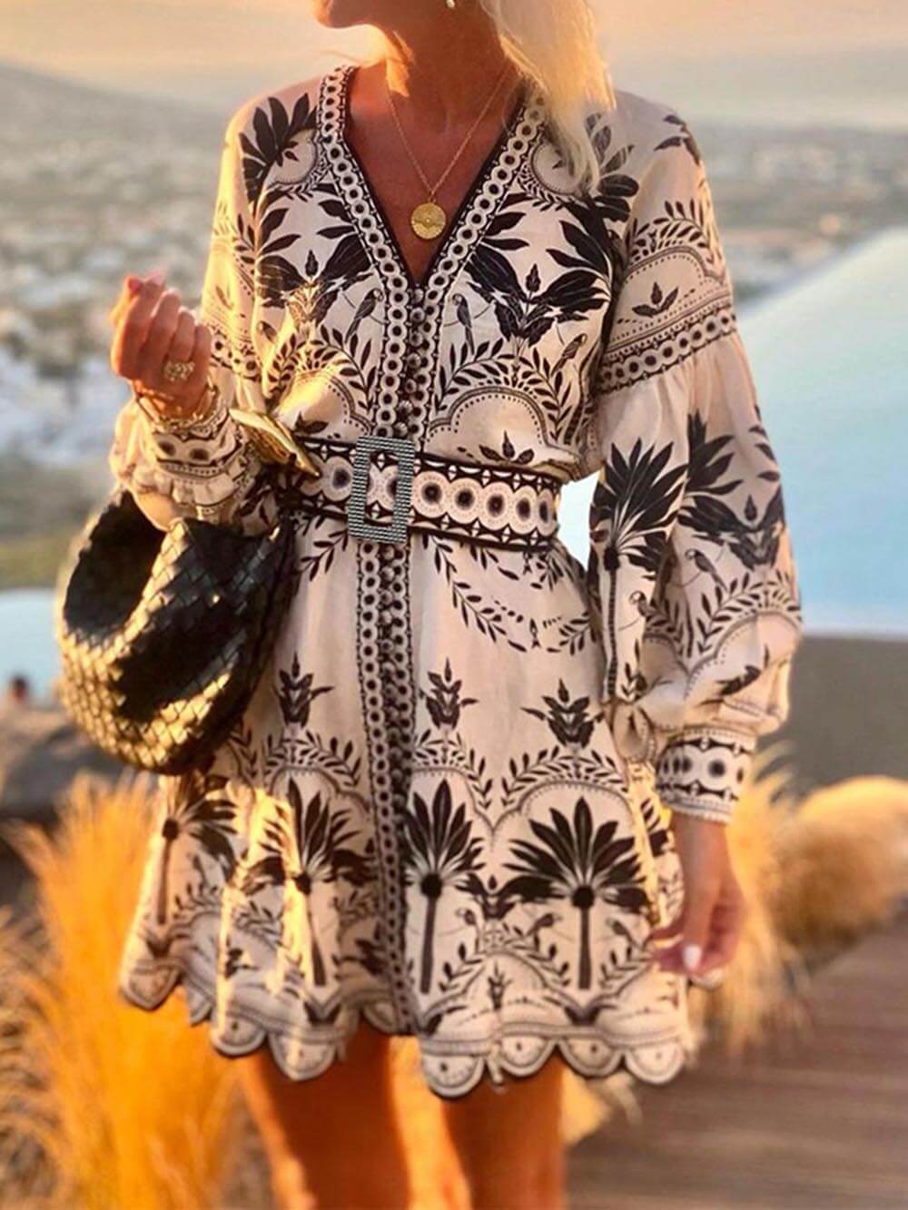 Fashion Printed Beach Loose Mini Dress