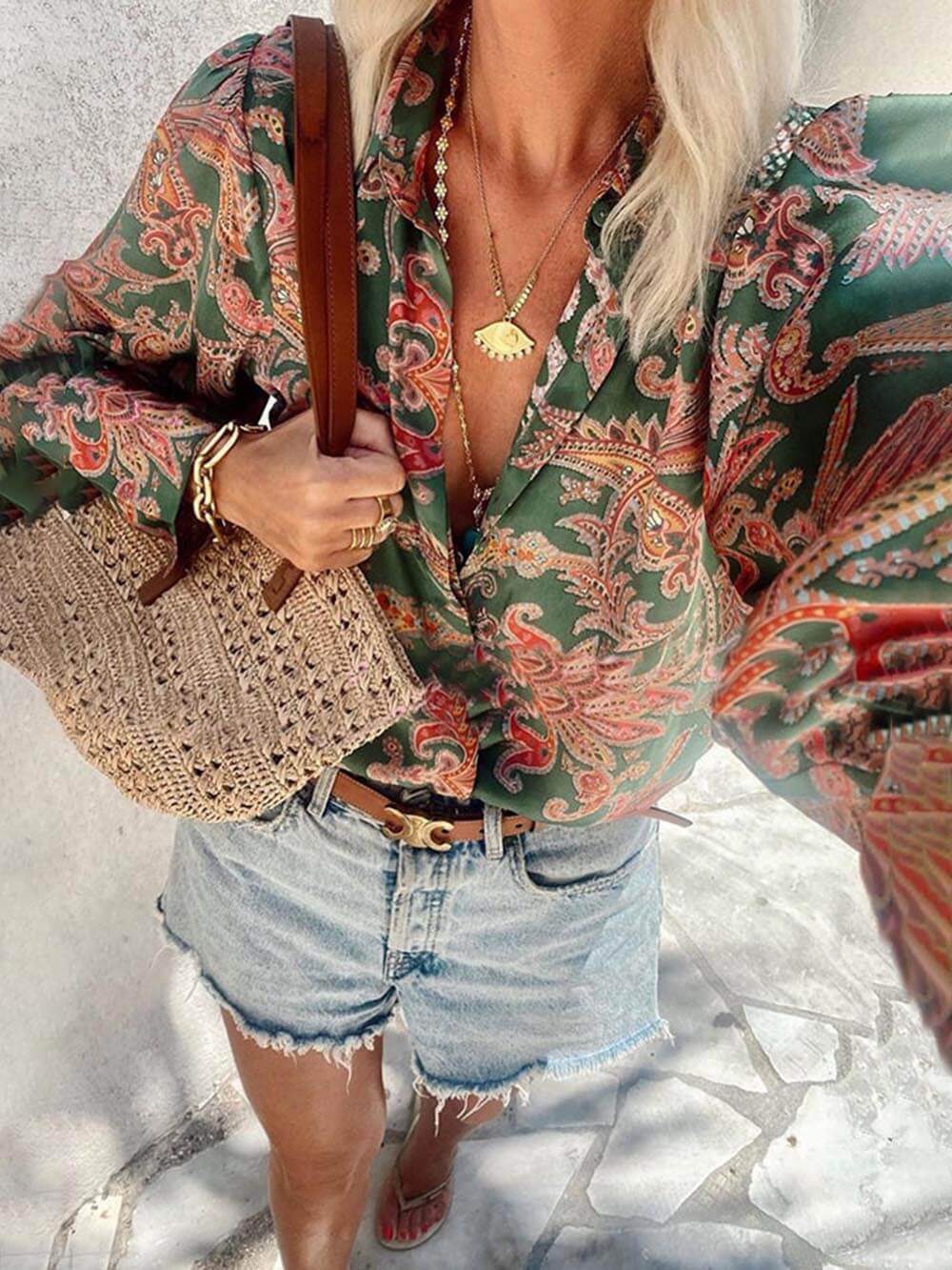 Unique Print Loose Long Sleeve Shirt