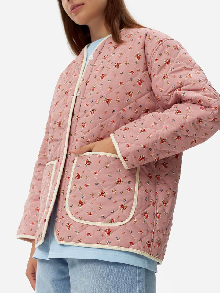 Unik quiltet Pink Flower Pocket Jacket