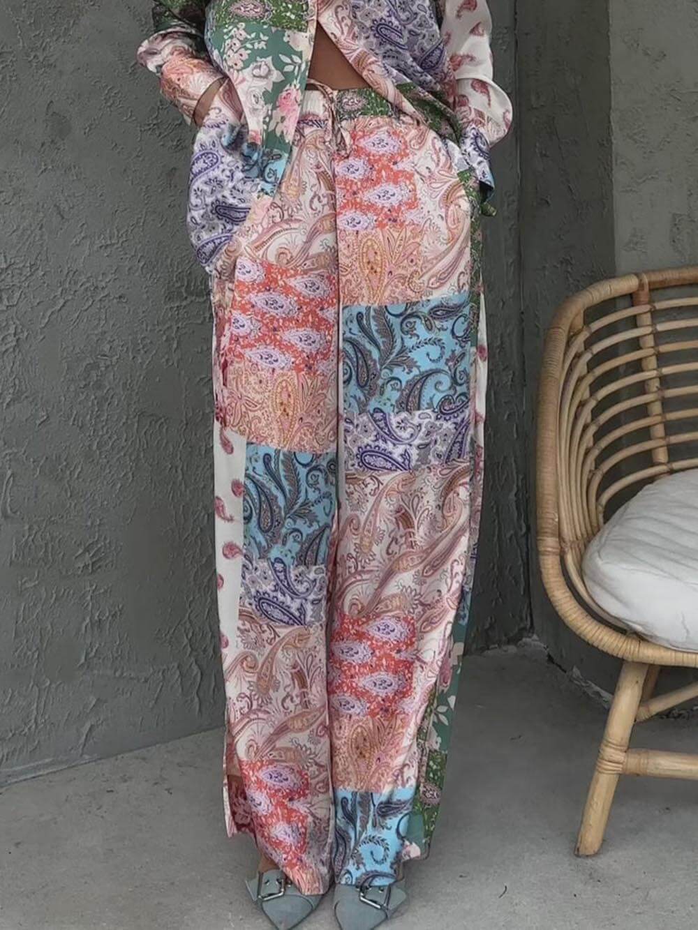 Unique Ethnic Print Elastic Waist Pants