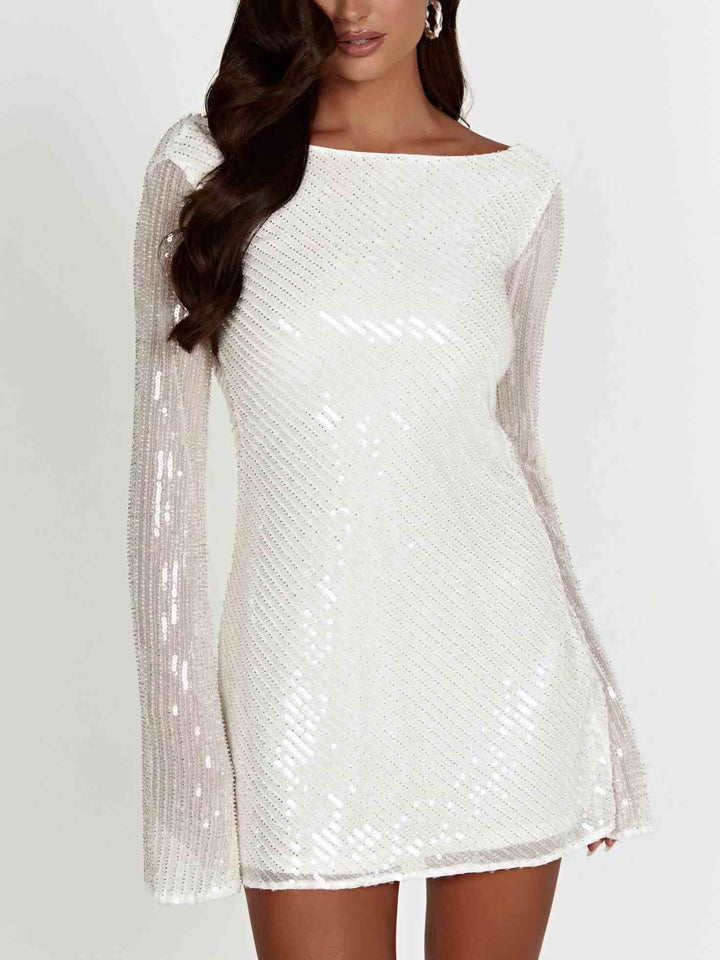 Elegant Sequined Backless Mini Dress