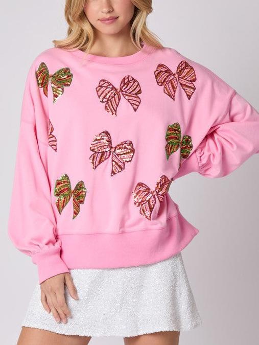 Christmas Bow Sequined Long Sleeve Sweatshirt