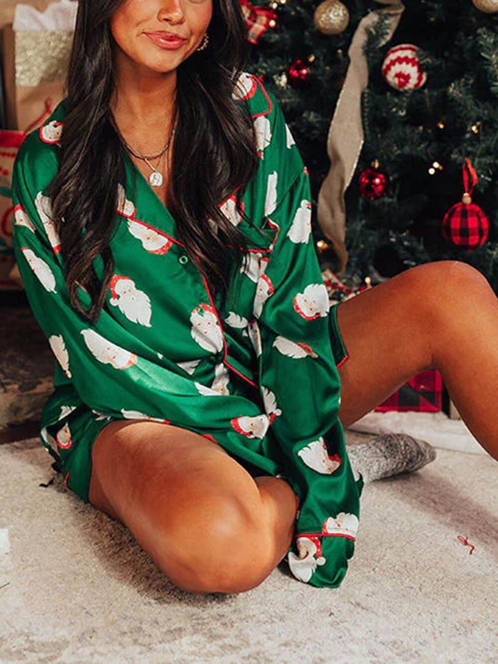 Ensemble de pyjama de Noël imprimé en satin pour la maison