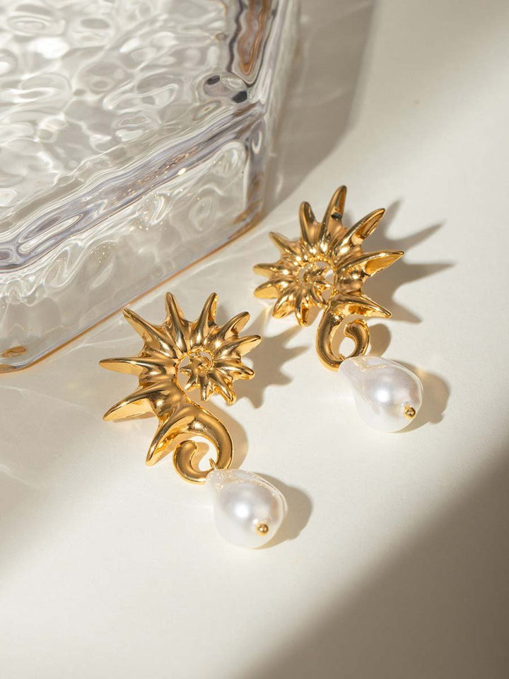 Seahorse Spiral Shaped Pearl Earrings