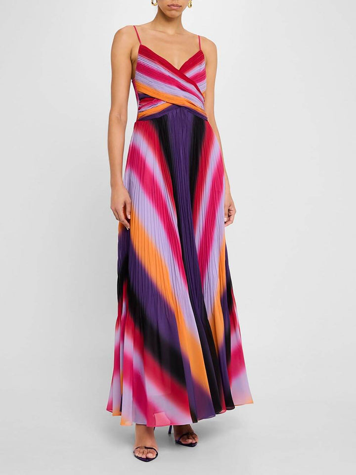 Elegante geplooide ombre gestreepte maxi-jurk