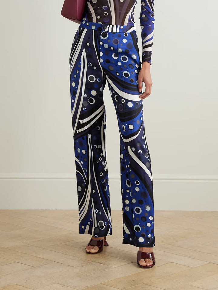 High-waisted Printed Twill Wide-leg Pants