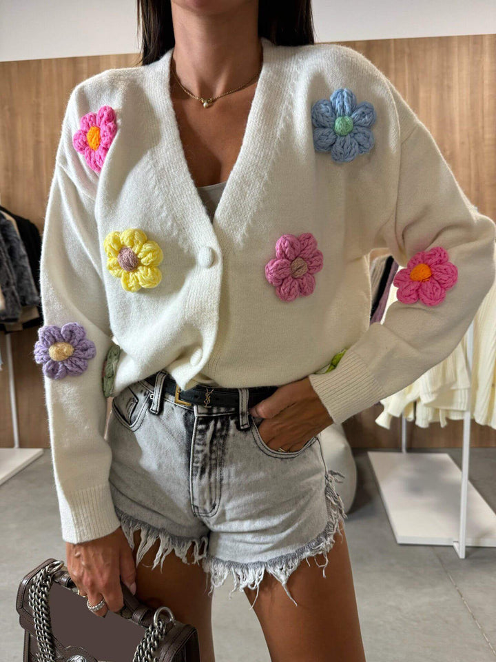 Veste pull cardigan à fleurs au crochet décontractée