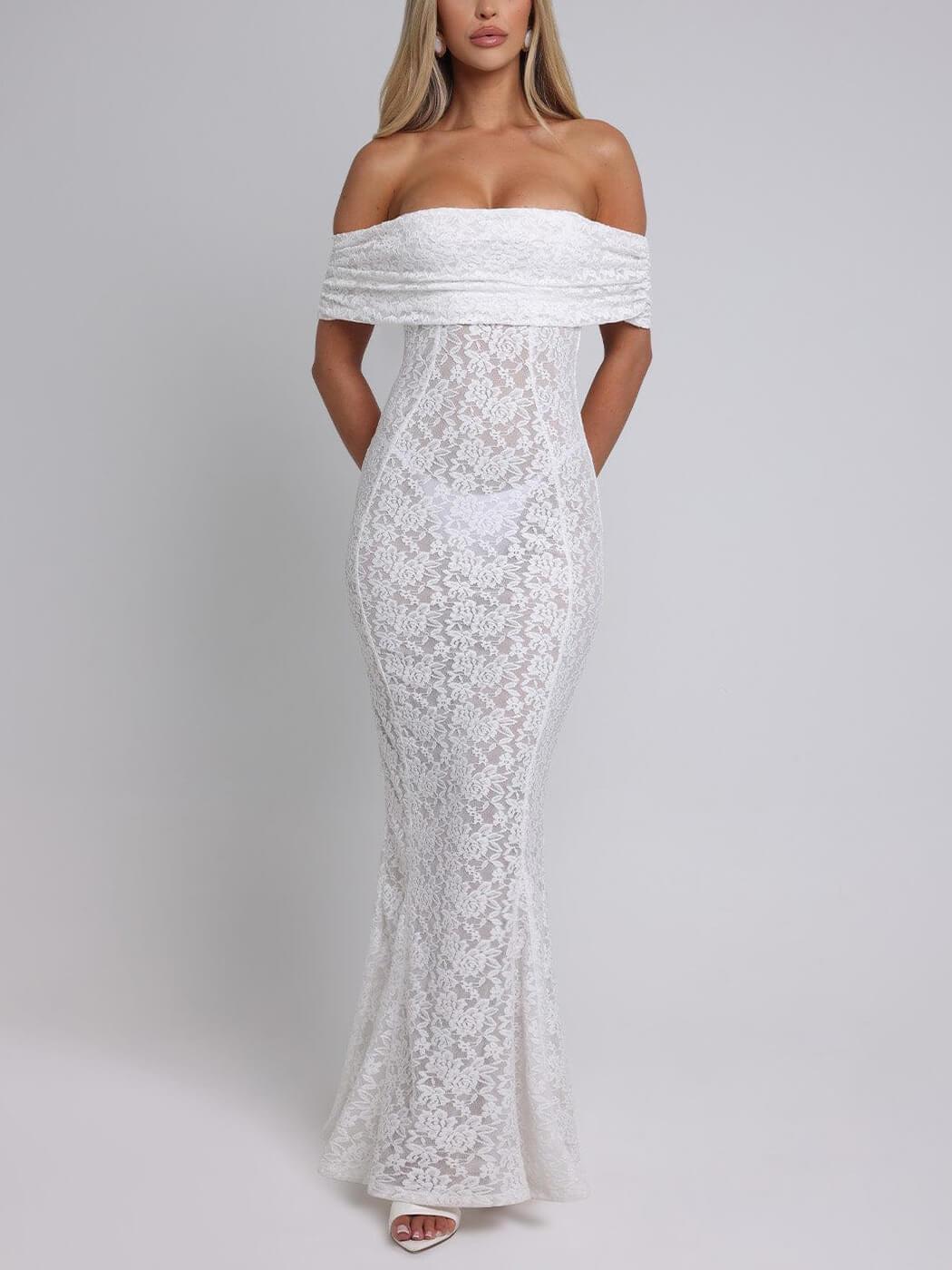 Elegant Sexy Floral Lace Fishtail Maxi-kjole