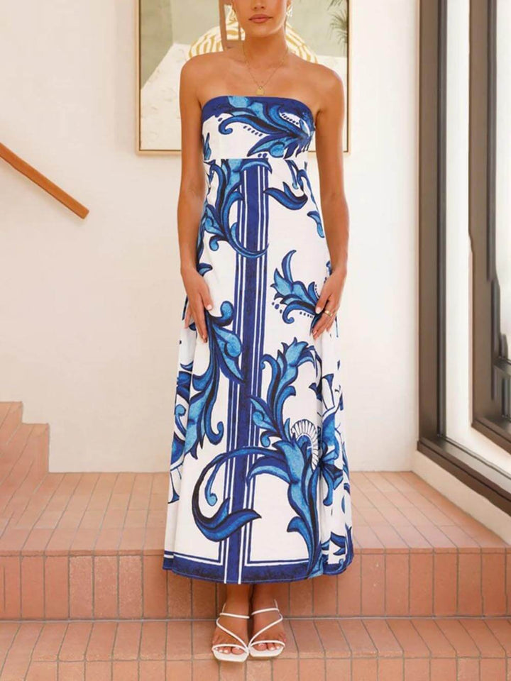 Elegant Floral Print A-Line Maxi Dress