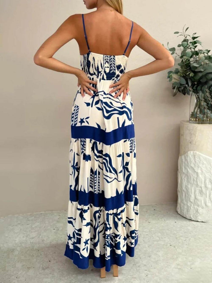 Elegant Ruffled With Floral Print Maxi Dress