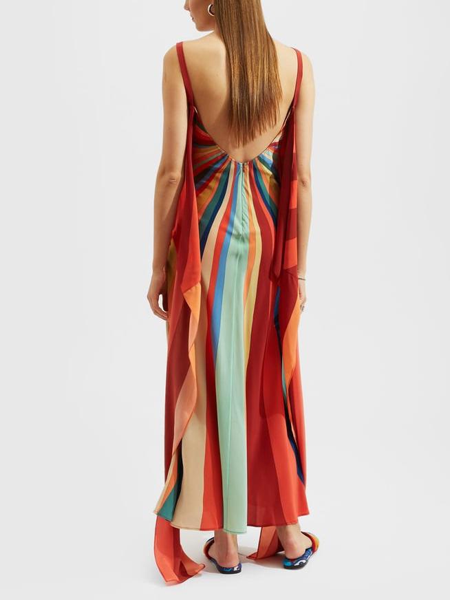 Unique And Gorgeous Rainbow Print Midi Dress