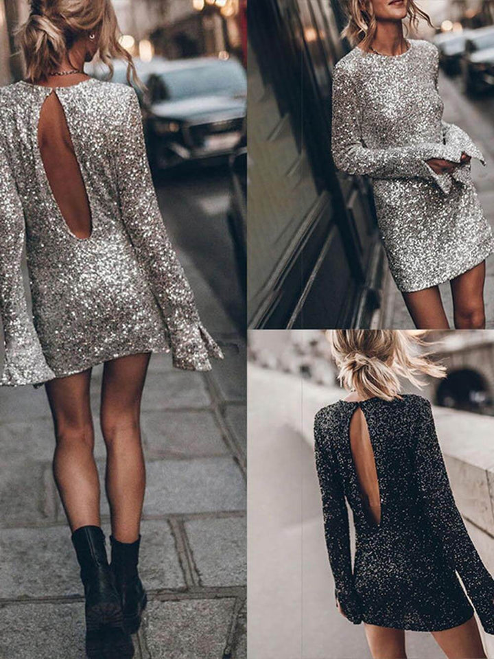 Mini abito casual avvolgente a maniche lunghe con personalità con paillettes