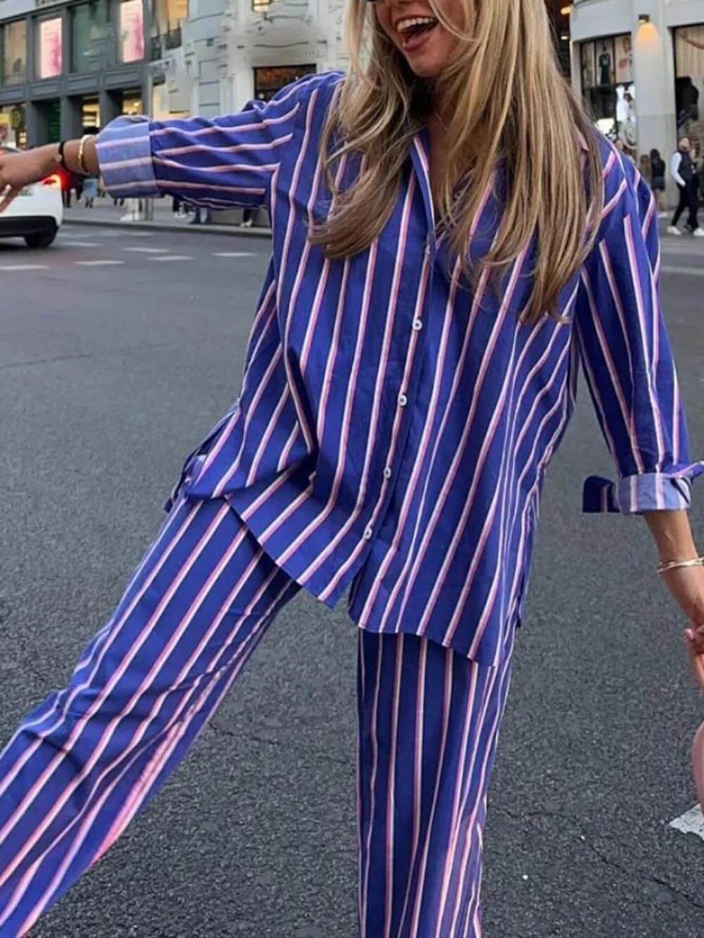 Casual Loose Striped Button-Down Shirt