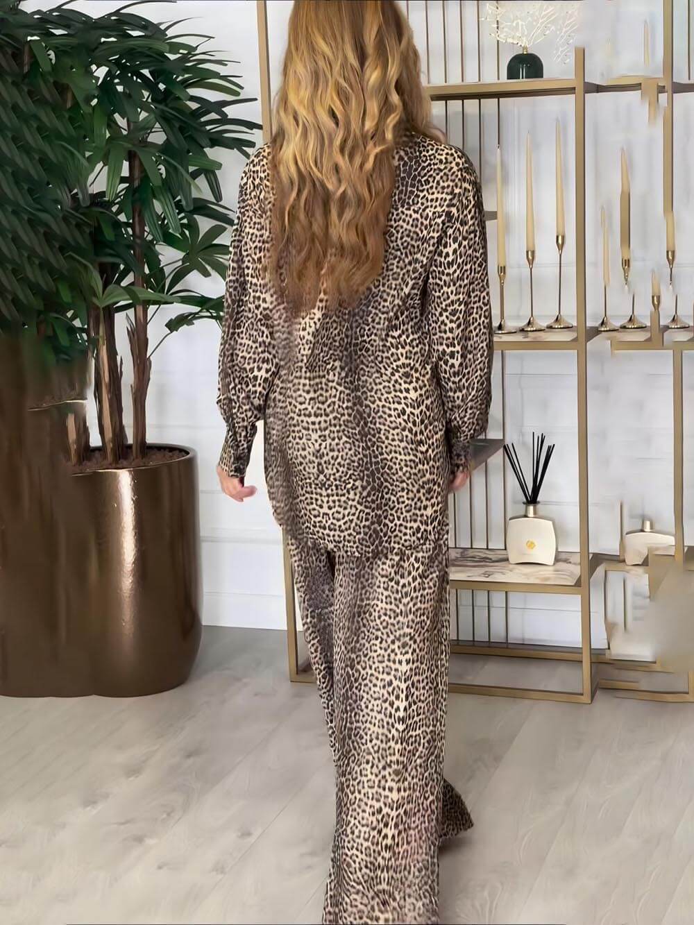 Unique Leopard Print Loose Pocket Wide-Leg Pants