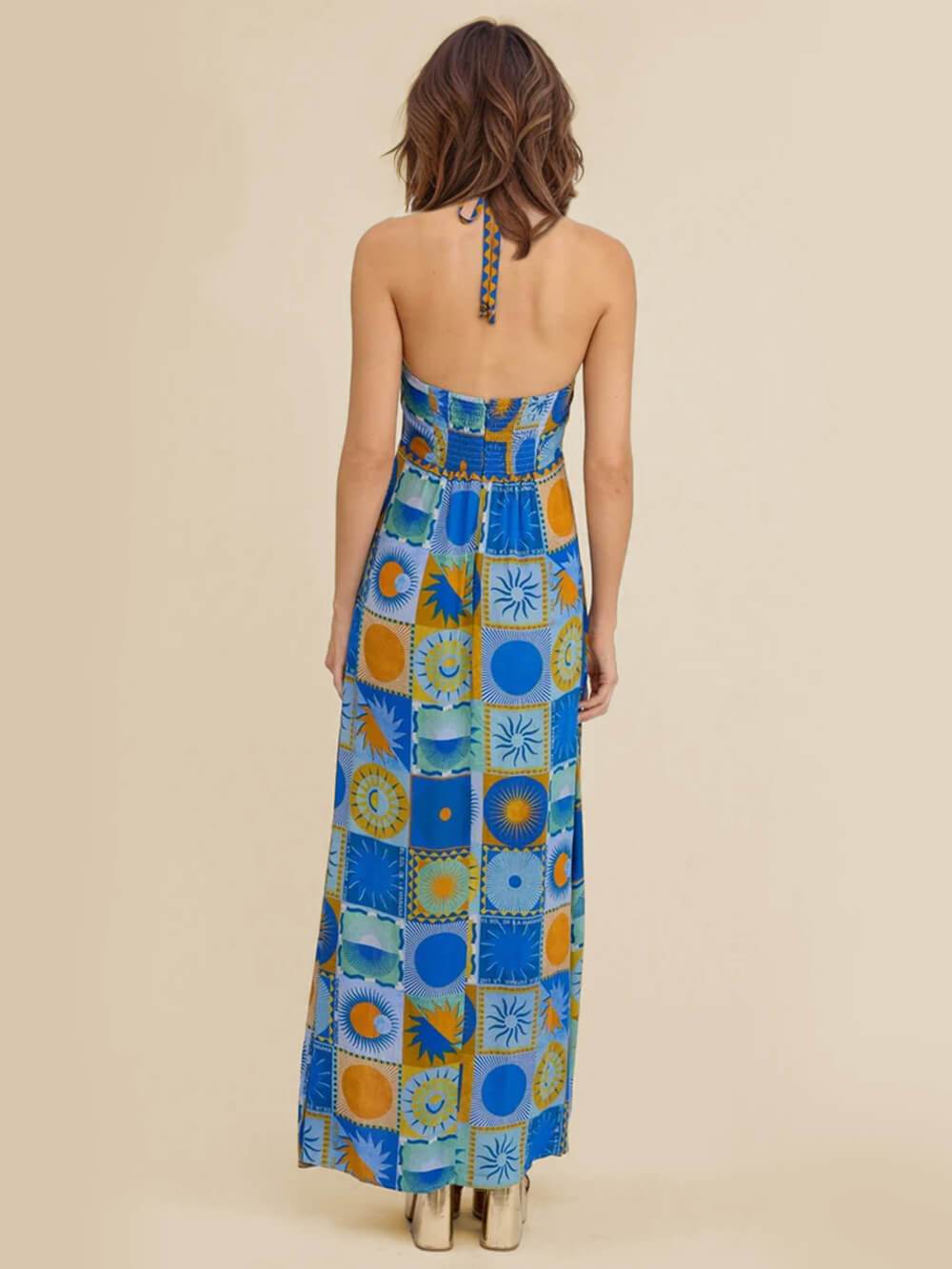 Elegante maxi-jurk met halternek en bloemenprint