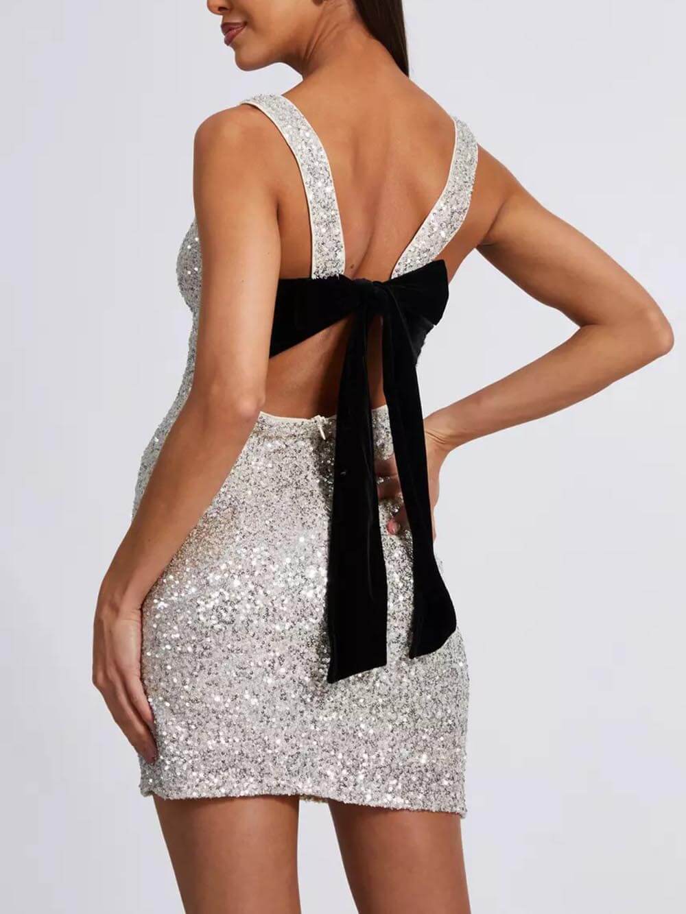 Sequin Back Velevt Bow Party Time Mini-jurk