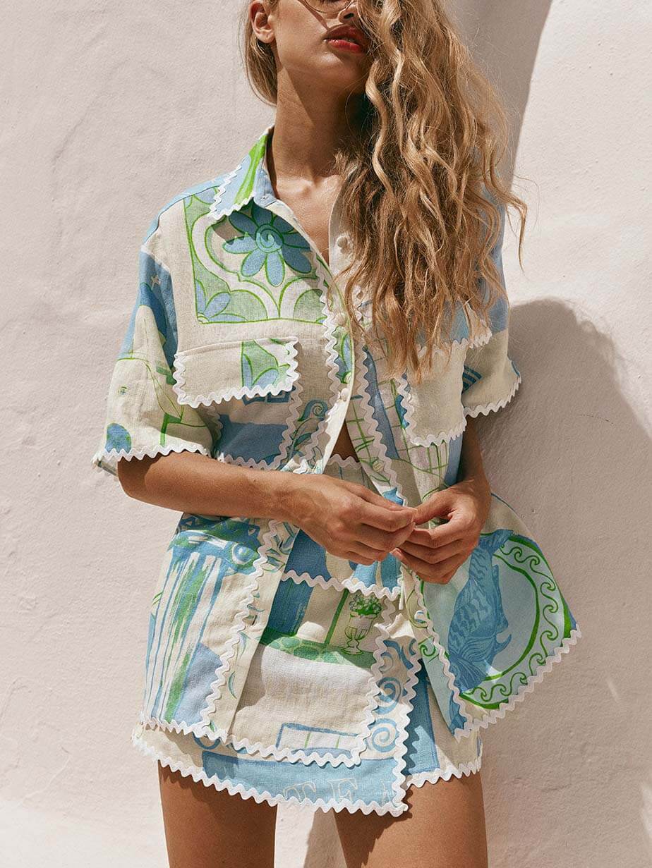 Unique Painted Print Lace Shirt